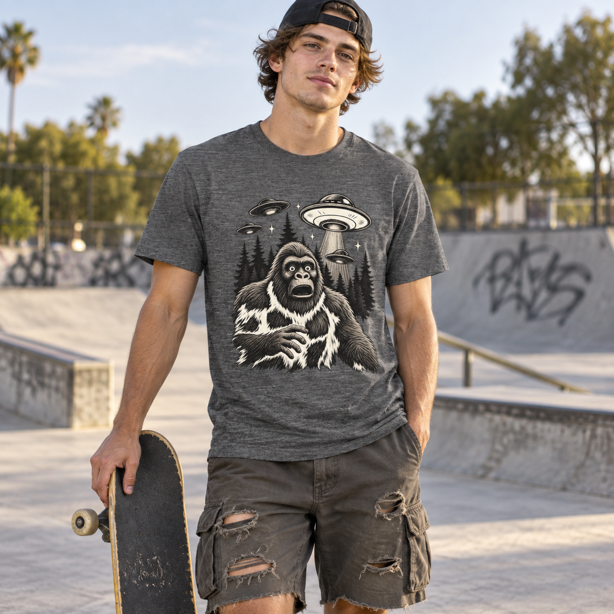 Abducted Again™ Bigfoot UFO Graphic T-Shirt
