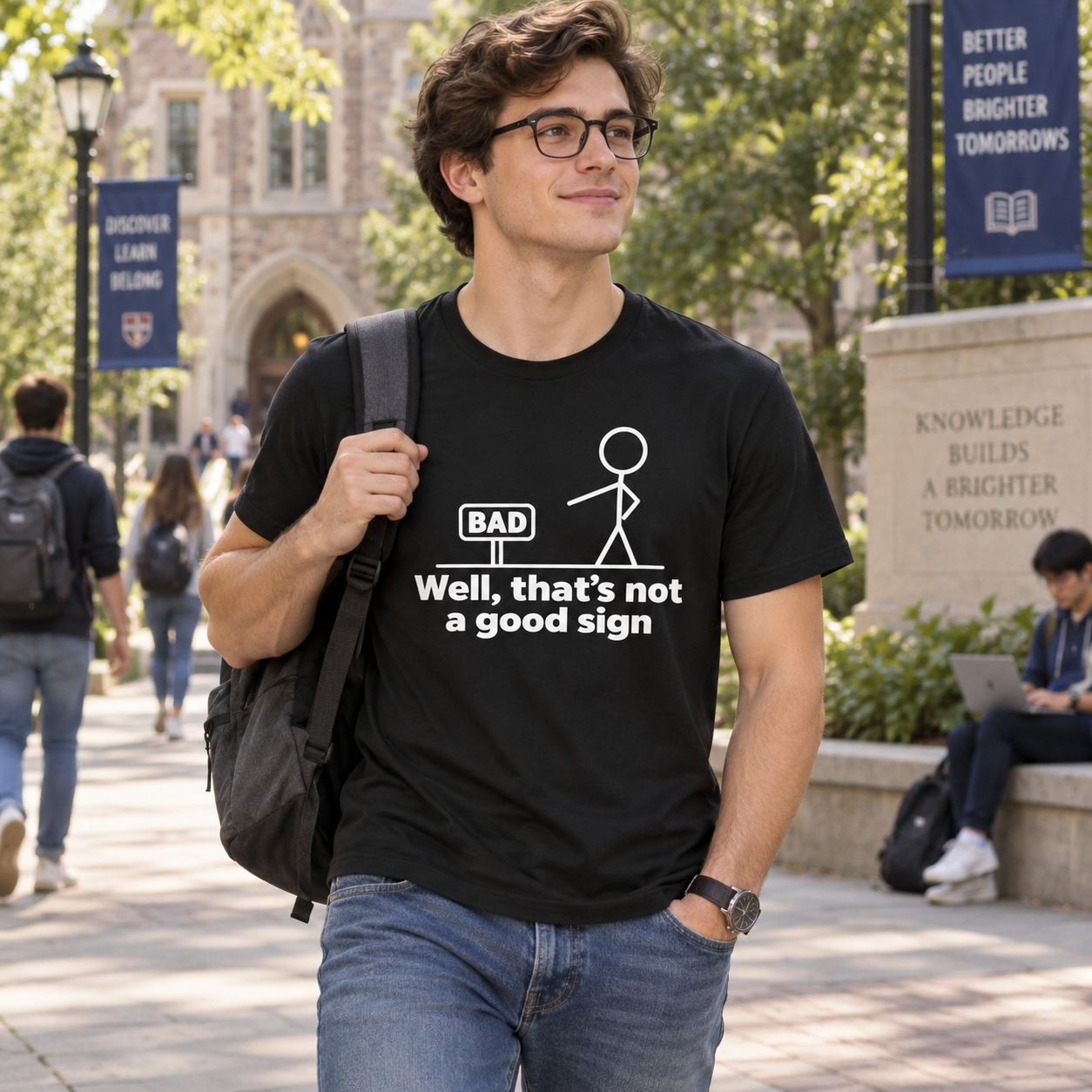 Bad Sign™ Funny Stick Figure Graphic T-Shirt